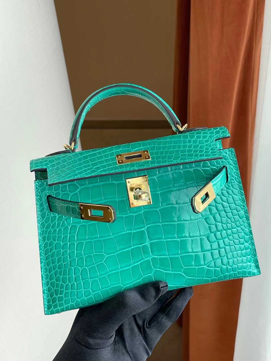 Hermes Kelly Mini II 2代 O6 Vert Jade 帝王綠 亮面美洲鱷魚 金扣