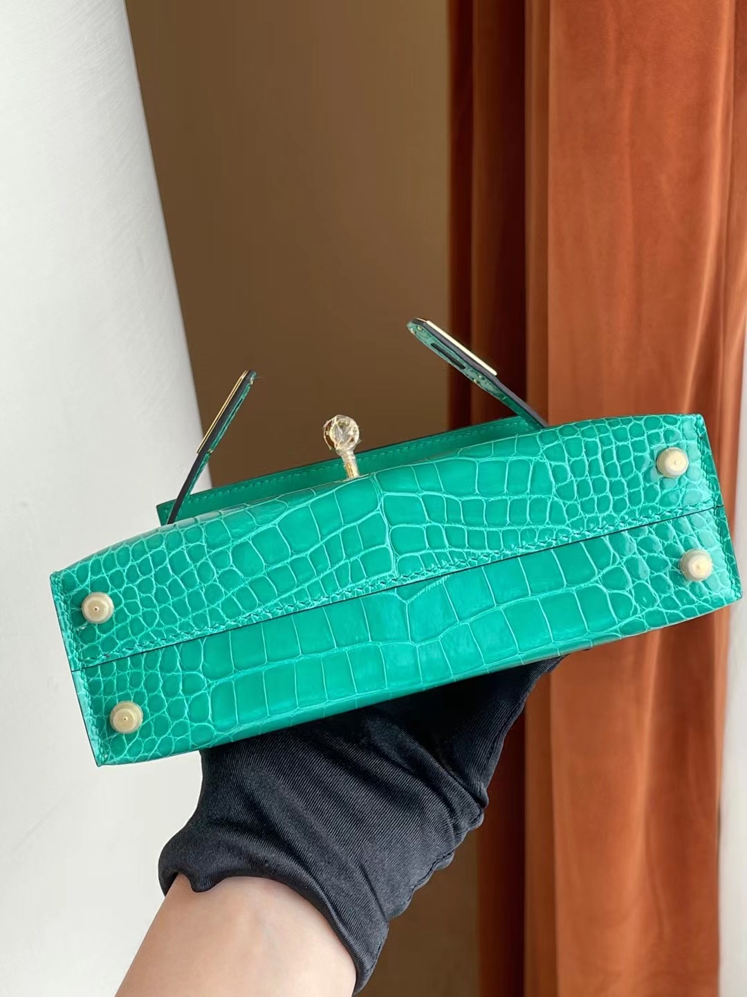 Hermes Kelly Mini II 2代 O6 Vert Jade 帝王綠 亮面美洲鱷魚 金扣