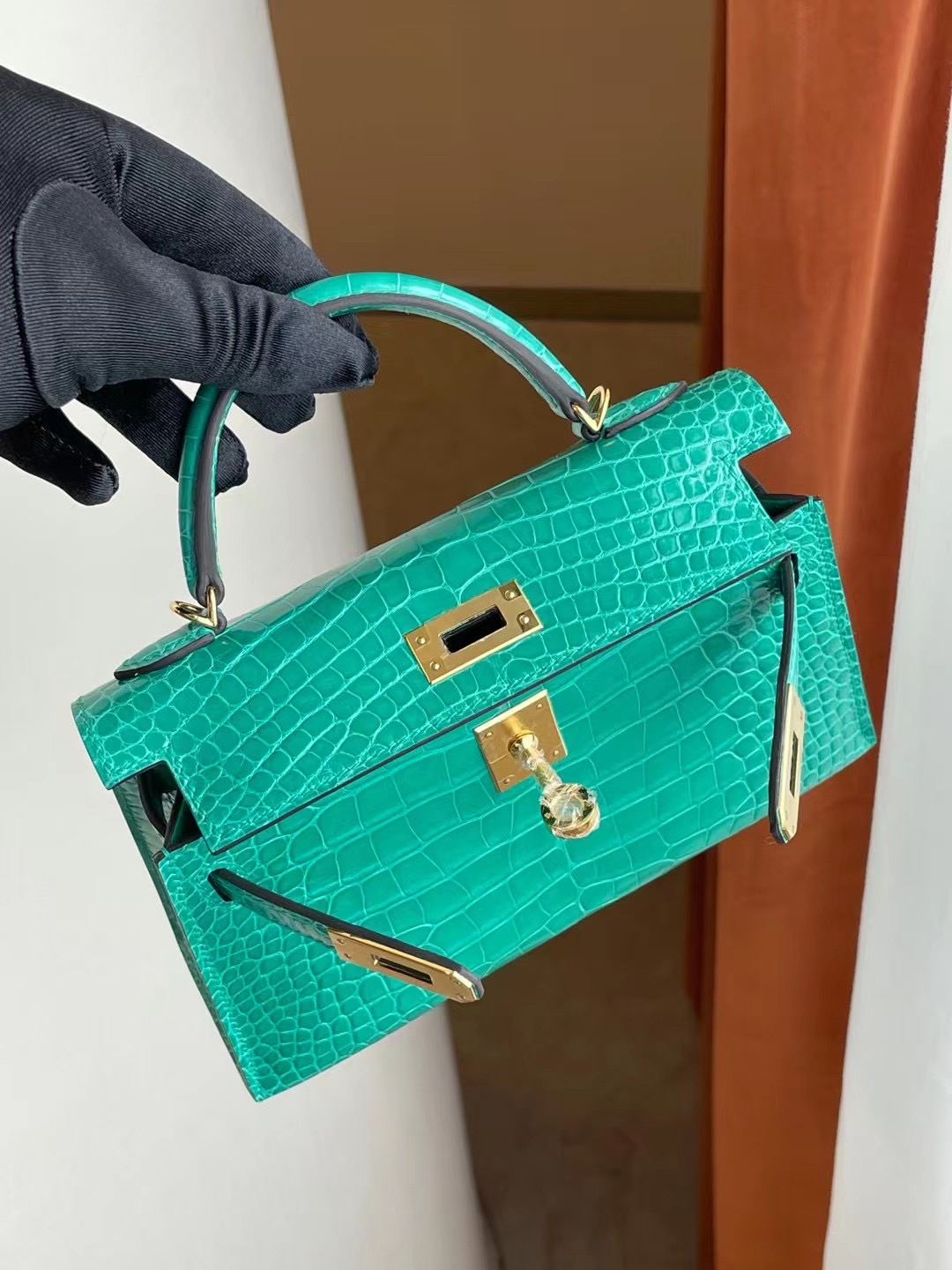 Hermes Kelly Mini II 2代 O6 Vert Jade 帝王綠 亮面美洲鱷魚 金扣