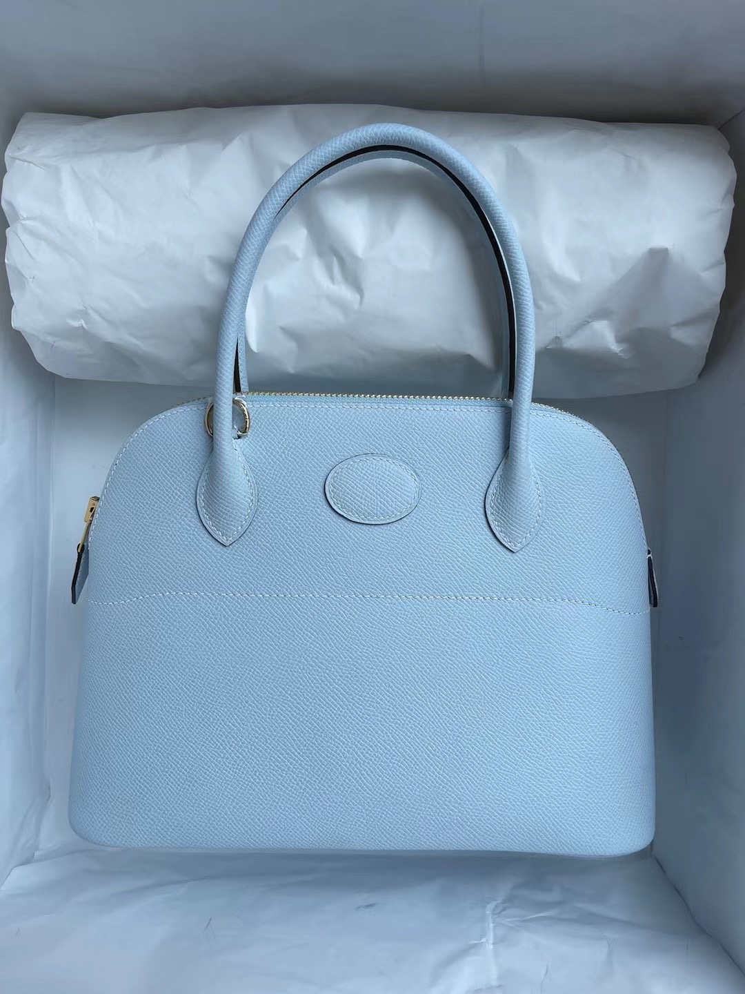 Hermes Bolide 27cm Epsom T0 Blue Brume 霧藍色 金扣 全手工蜜蠟線縫製