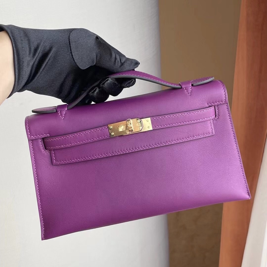 Hong Kong Hermes Mini Kelly Pochette Swift P9 Anemone 海葵紫 全手工縫製金扣