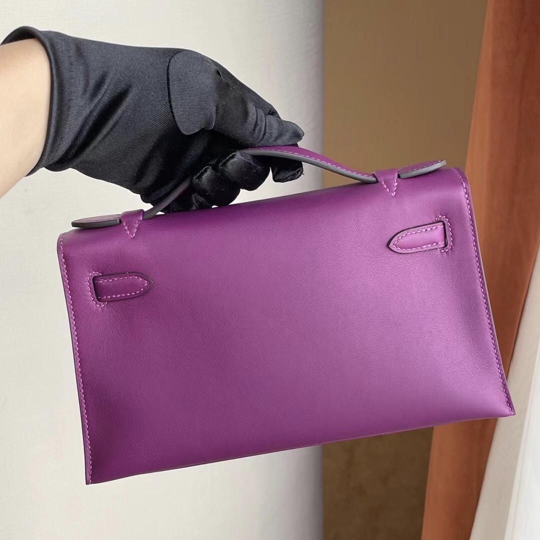 Hong Kong Hermes Mini Kelly Pochette Swift P9 Anemone 海葵紫 全手工縫製金扣