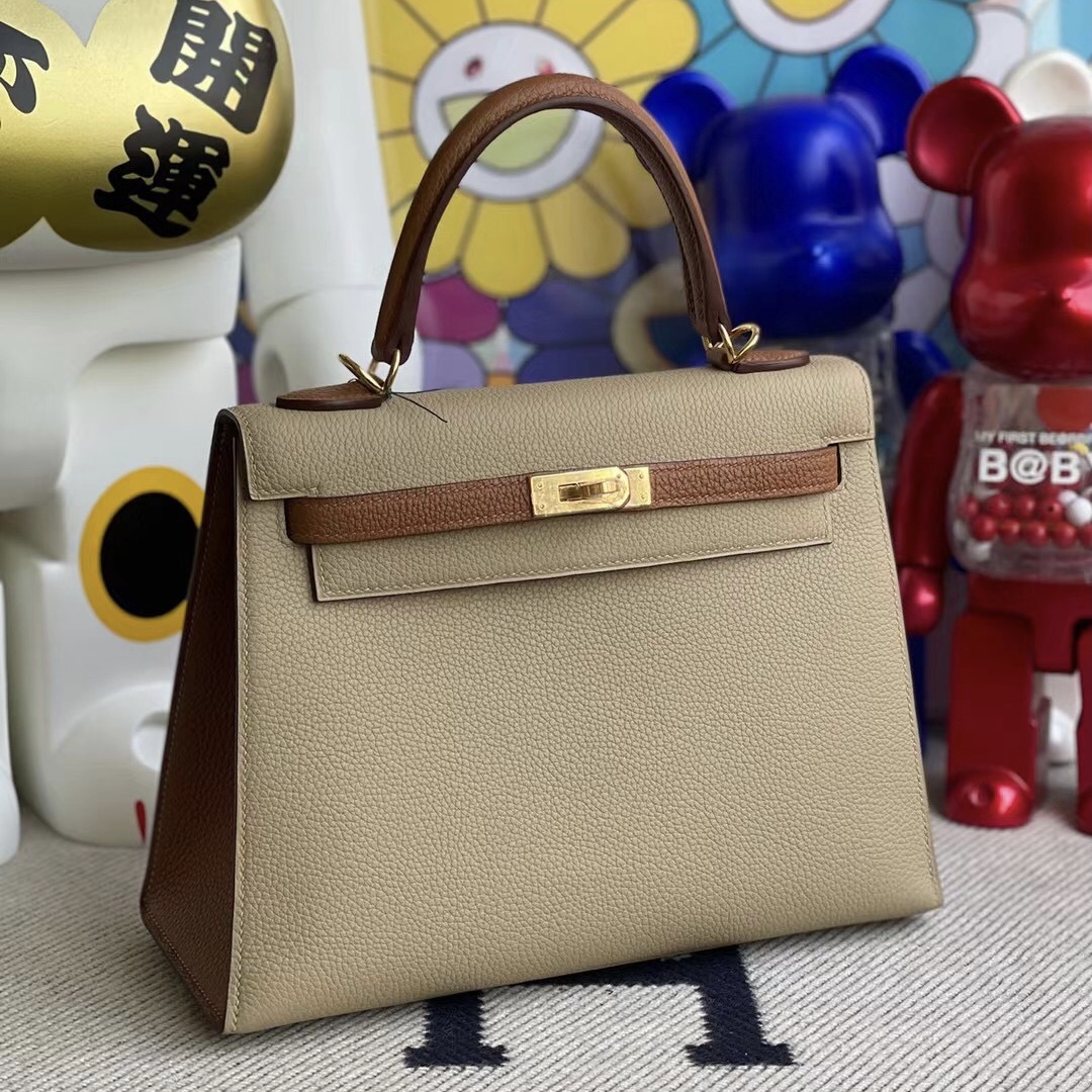 Hermes Kelly 25cm HSS Togo 外縫 S2 Trench 風衣灰/37 gold 金棕色 金扣