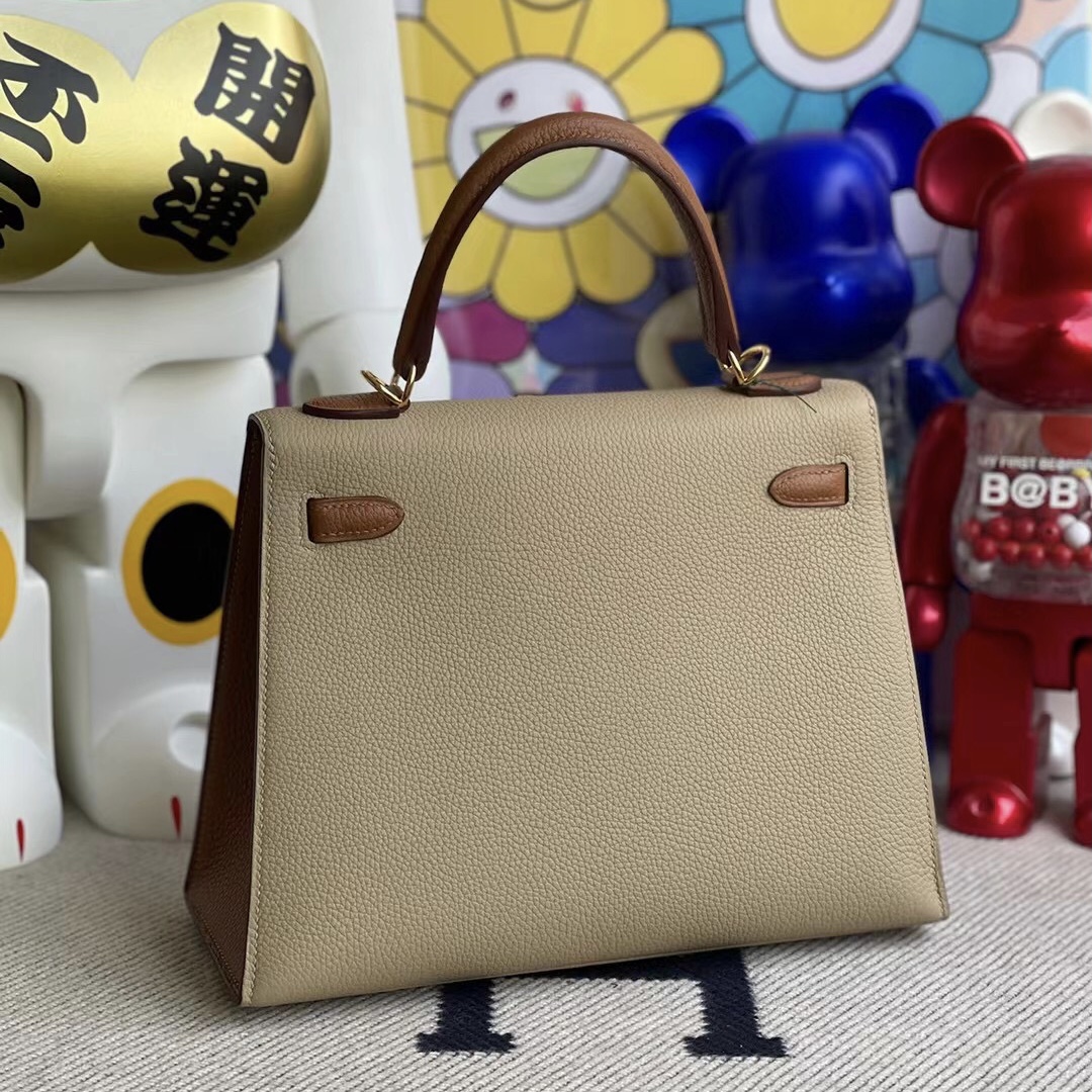 Hermes Kelly 25cm HSS Togo 外縫 S2 Trench 風衣灰/37 gold 金棕色 金扣