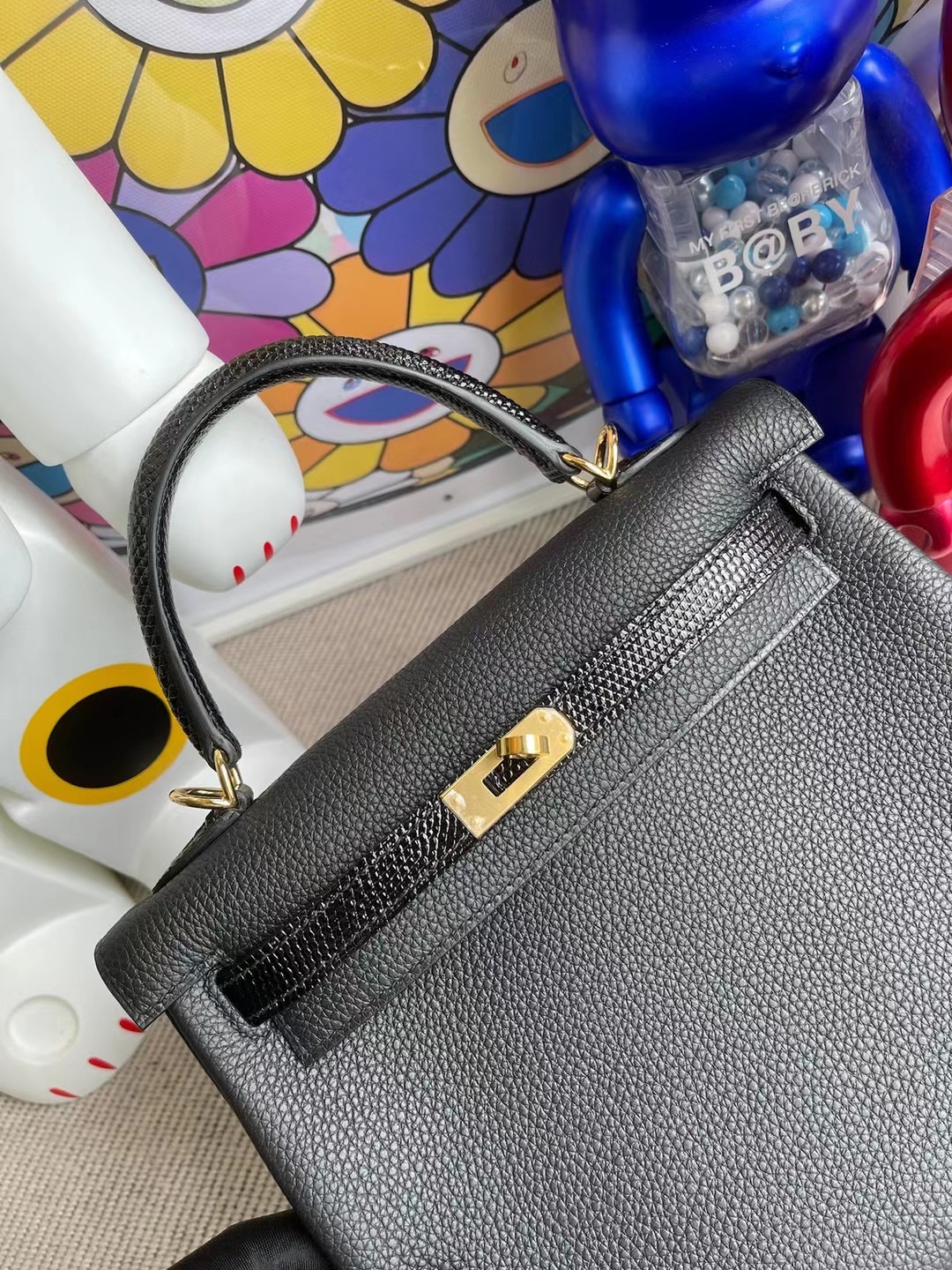 Hermes Kelly 25cm Touch Togo 拼 Lizard 禦用原裝蜥蜴皮 89 Noir 黑色 金扣