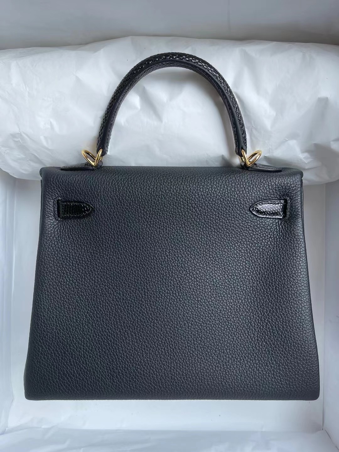 Hermes Kelly 25cm Touch Togo 拼 Lizard 禦用原裝蜥蜴皮 89 Noir 黑色 金扣