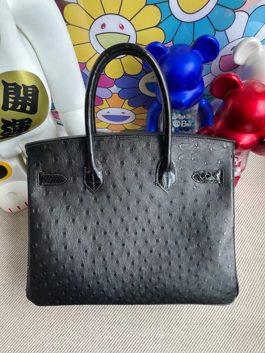 Hermes Birkin 30cm 89 Noir 黑色 Touch Ostrich 拼 亮面方塊 美洲鱷魚金扣