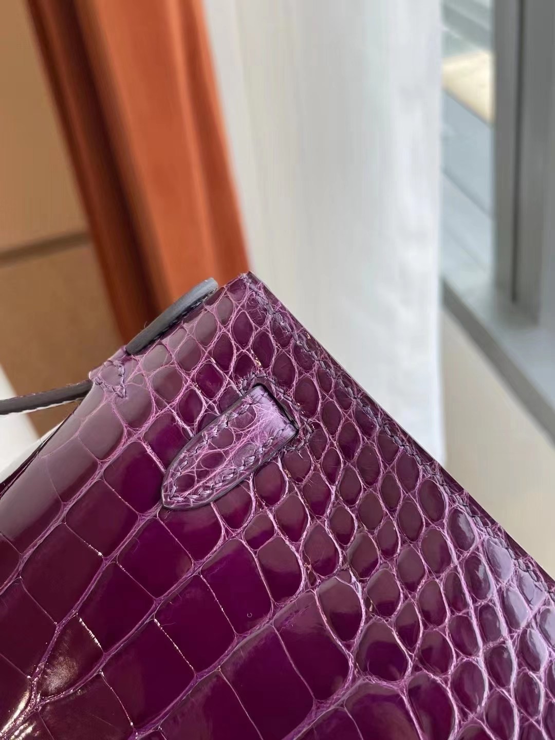 Hermes MiniKelly Pochette N5 Cassis 加侖紫 亮面美洲鱷魚 金扣