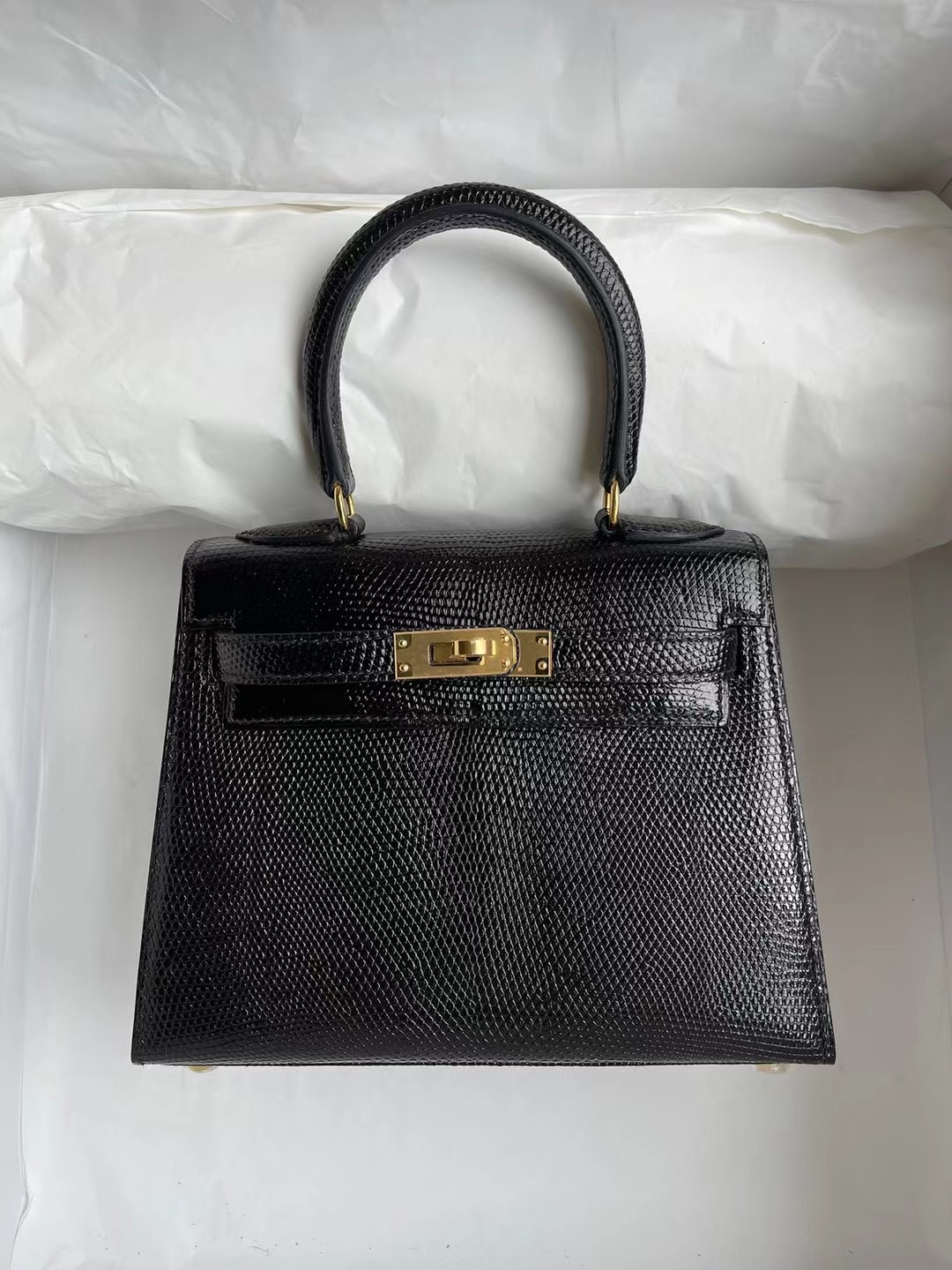 愛馬仕大耳朵包包 Hermes Kelly 20cm Lizard 進口蜥蜴皮 89 Noir 黑色 金扣