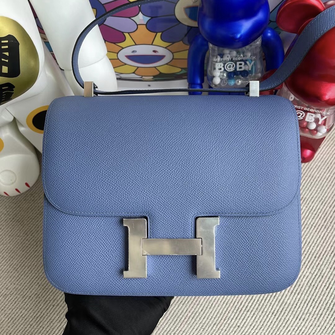 愛馬仕康康24 尺寸 Hermes Constance 24 Epsom 7E Bleu Brighton 明藍色 銀扣