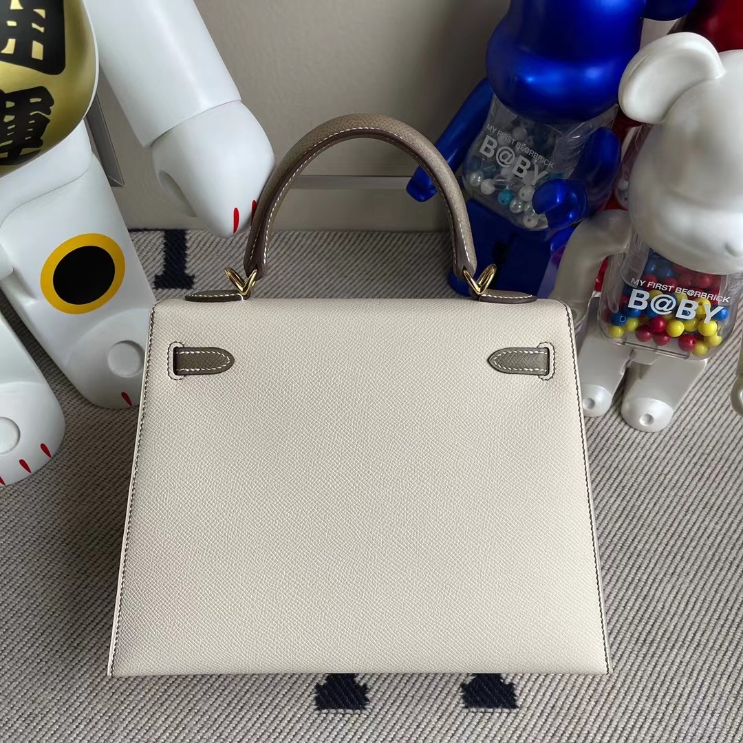 Hermes Kelly 25 Hss Epsom 10 Craie 奶昔白 18 Etoupe 大象灰 全手工蜜蠟線縫 金扣