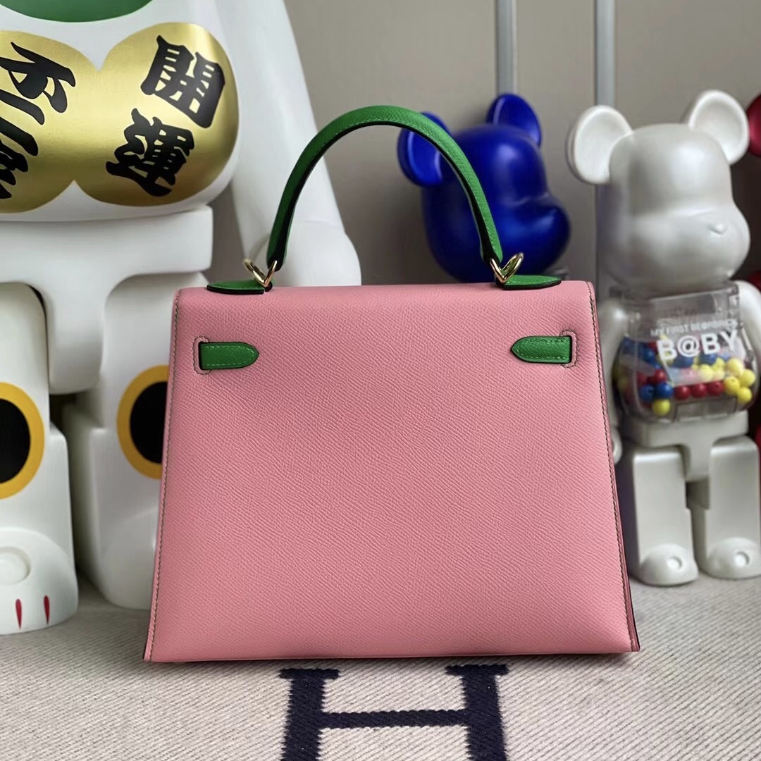 Hermes Kelly 25 Epsom Hss 1Q Rose Confetti 奶昔粉/1K bambou 竹子綠 金扣