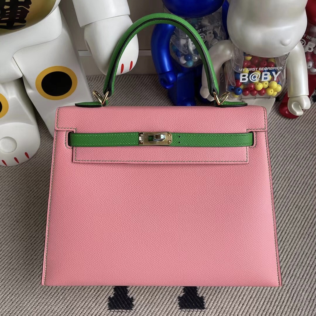 Hermes Kelly 25 Epsom Hss 1Q Rose Confetti 奶昔粉/1K bambou 竹子綠 金扣