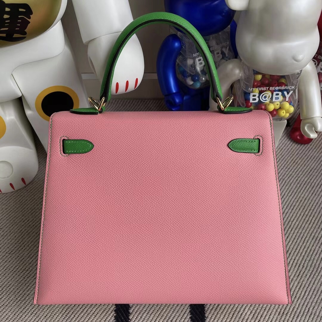 Hermes Kelly 25 Epsom Hss 1Q Rose Confetti 奶昔粉/1K bambou 竹子綠 金扣