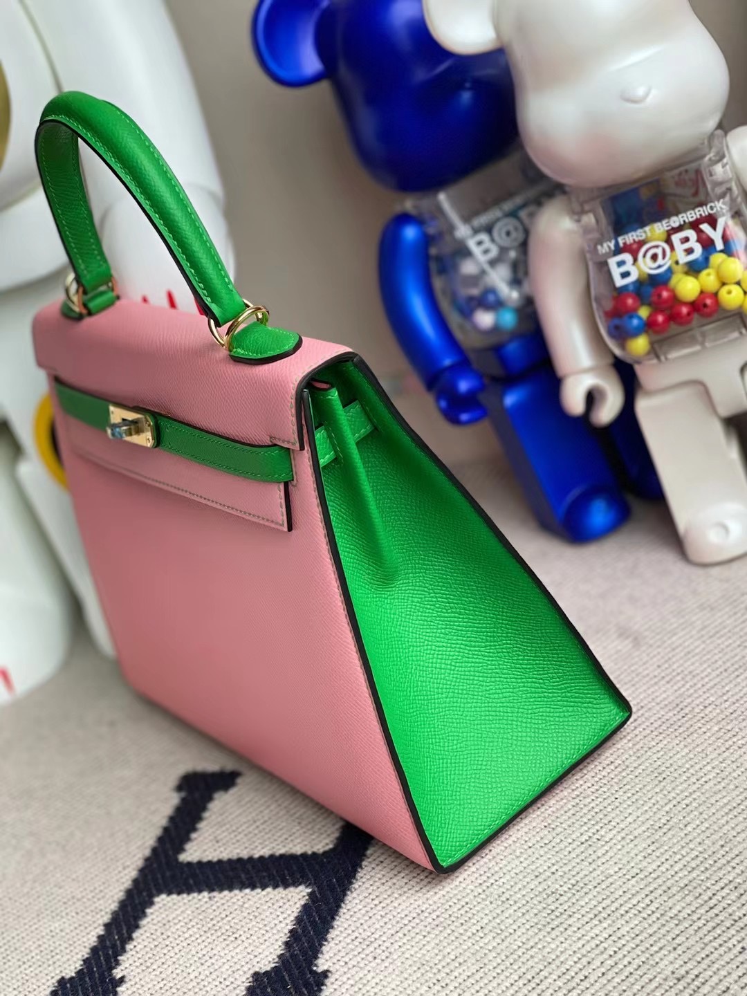 Hermes Kelly 25 Epsom Hss 1Q Rose Confetti 奶昔粉/1K bambou 竹子綠 金扣