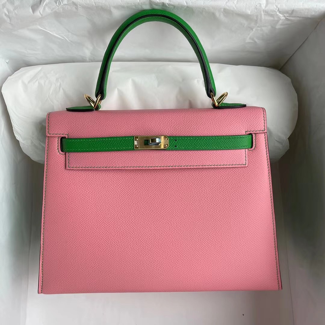 Hermes Kelly 25 Epsom Hss 1Q Rose Confetti 奶昔粉/1K bambou 竹子綠 金扣