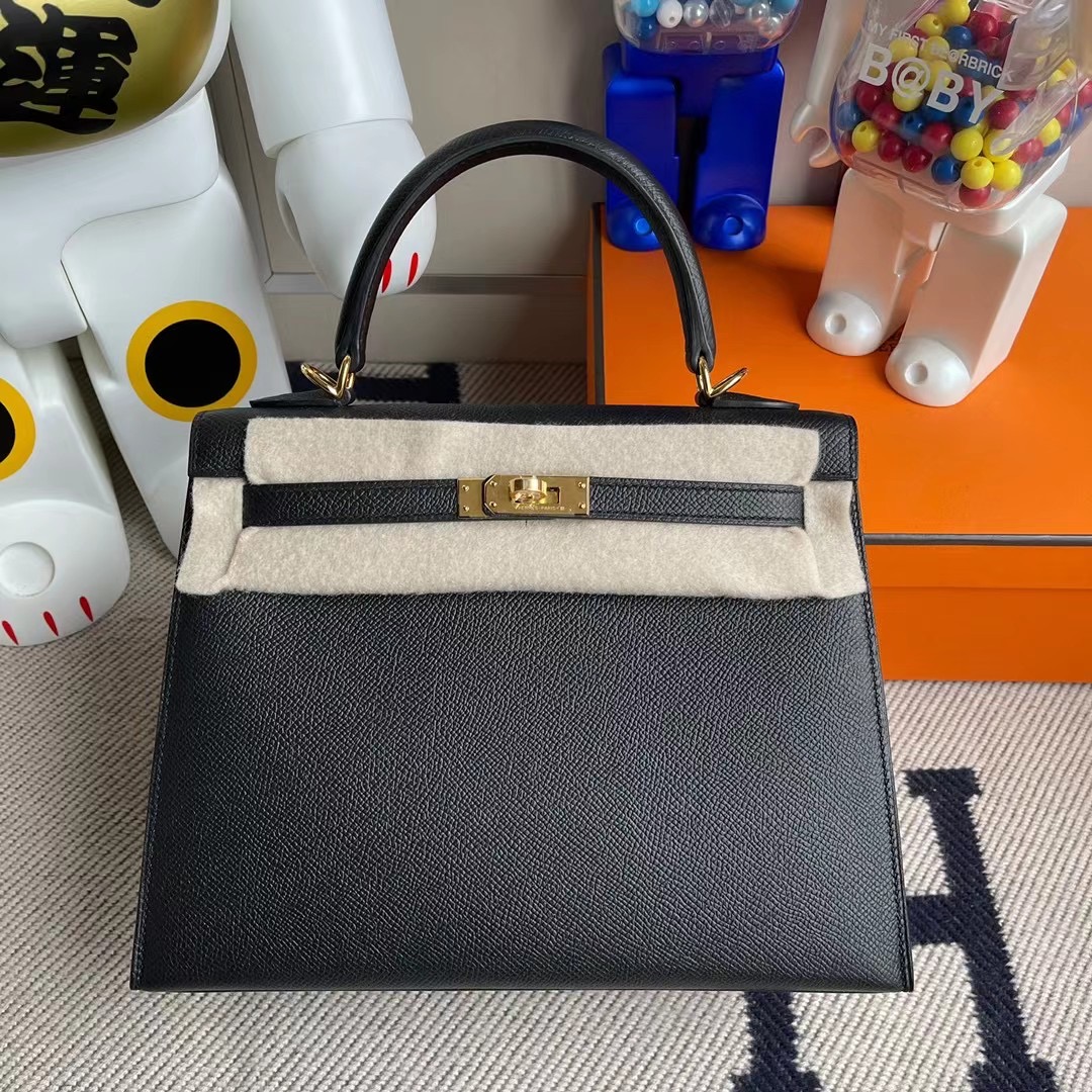 愛馬仕凱莉包25價格 Hermes Kelly 25cm 89 Noir 黑色 禦用原廠 Epsom 金扣