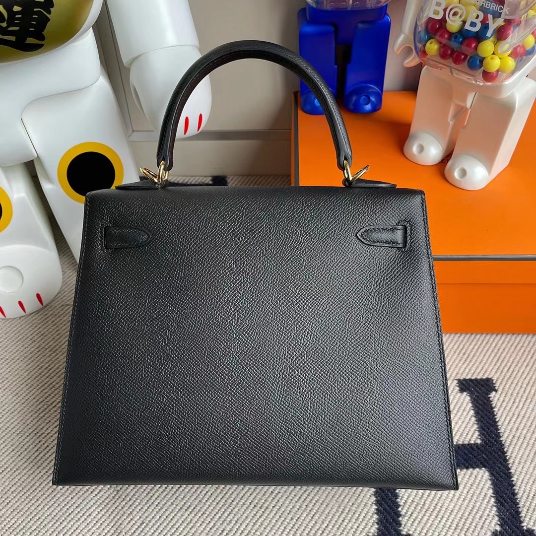 愛馬仕凱莉包25價格 Hermes Kelly 25cm 89 Noir 黑色 禦用原廠 Epsom 金扣