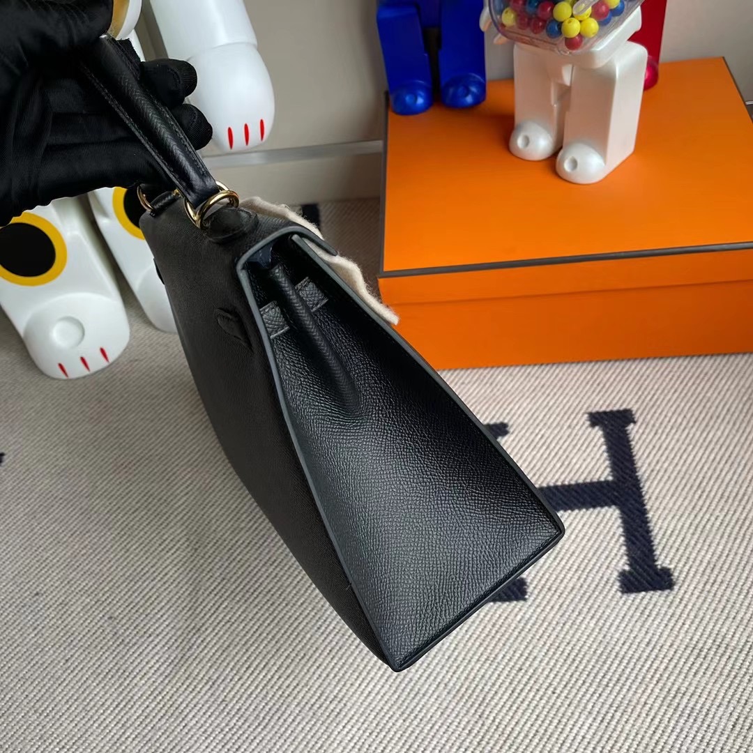 愛馬仕凱莉包25價格 Hermes Kelly 25cm 89 Noir 黑色 禦用原廠 Epsom 金扣