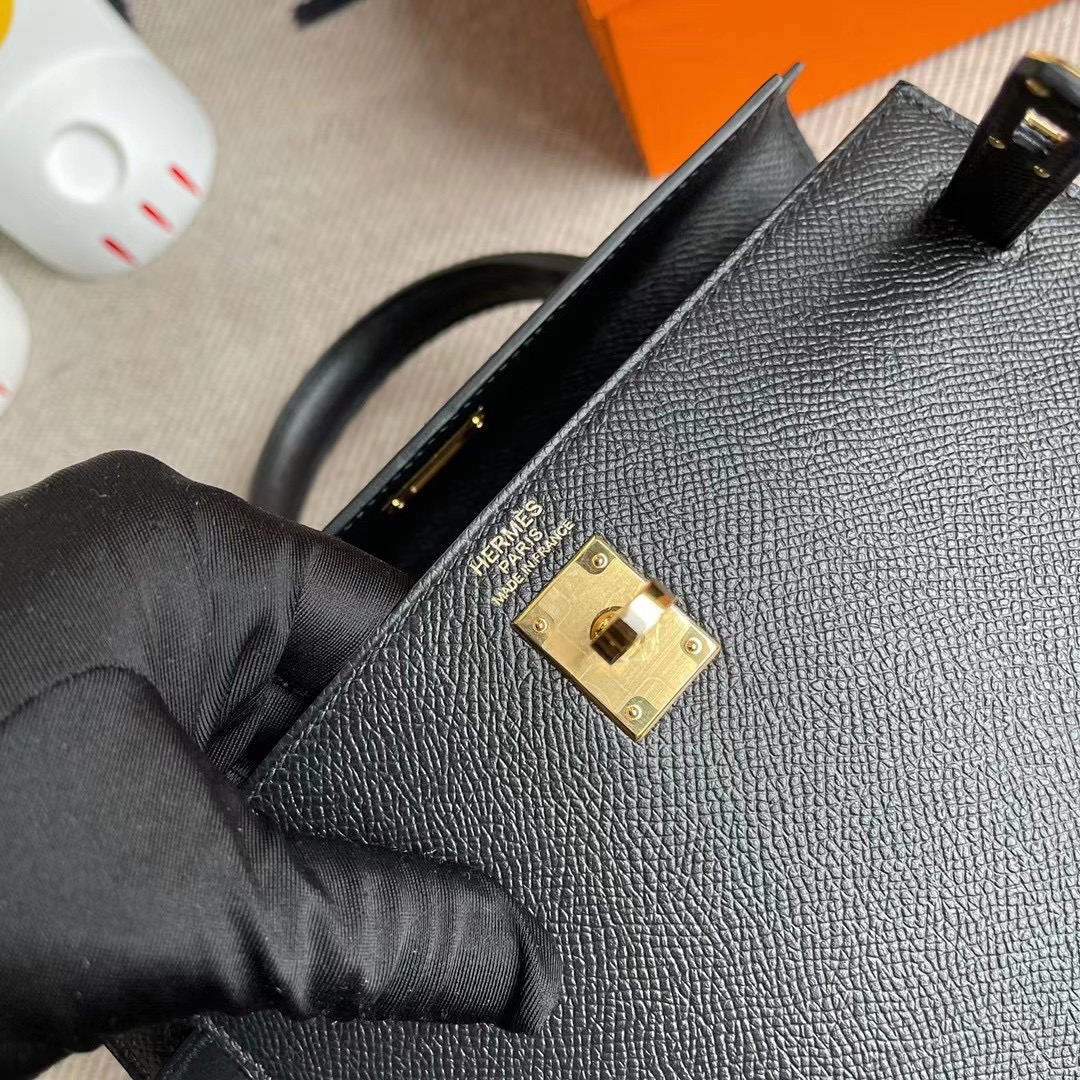 愛馬仕凱莉包25價格 Hermes Kelly 25cm 89 Noir 黑色 禦用原廠 Epsom 金扣