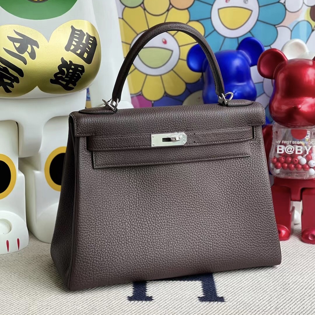 Hermes Kelly 28cm Togo CK47 Chocolate 原廠 Togo 小牛皮 銀扣