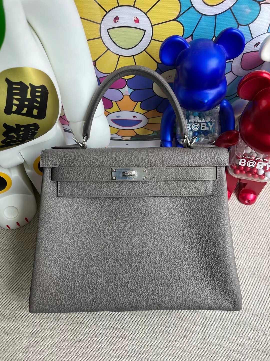 Hermes Kelly 28cm Togo 8F 錫器灰 Etain 原廠 Togo小牛皮 金扣 银扣