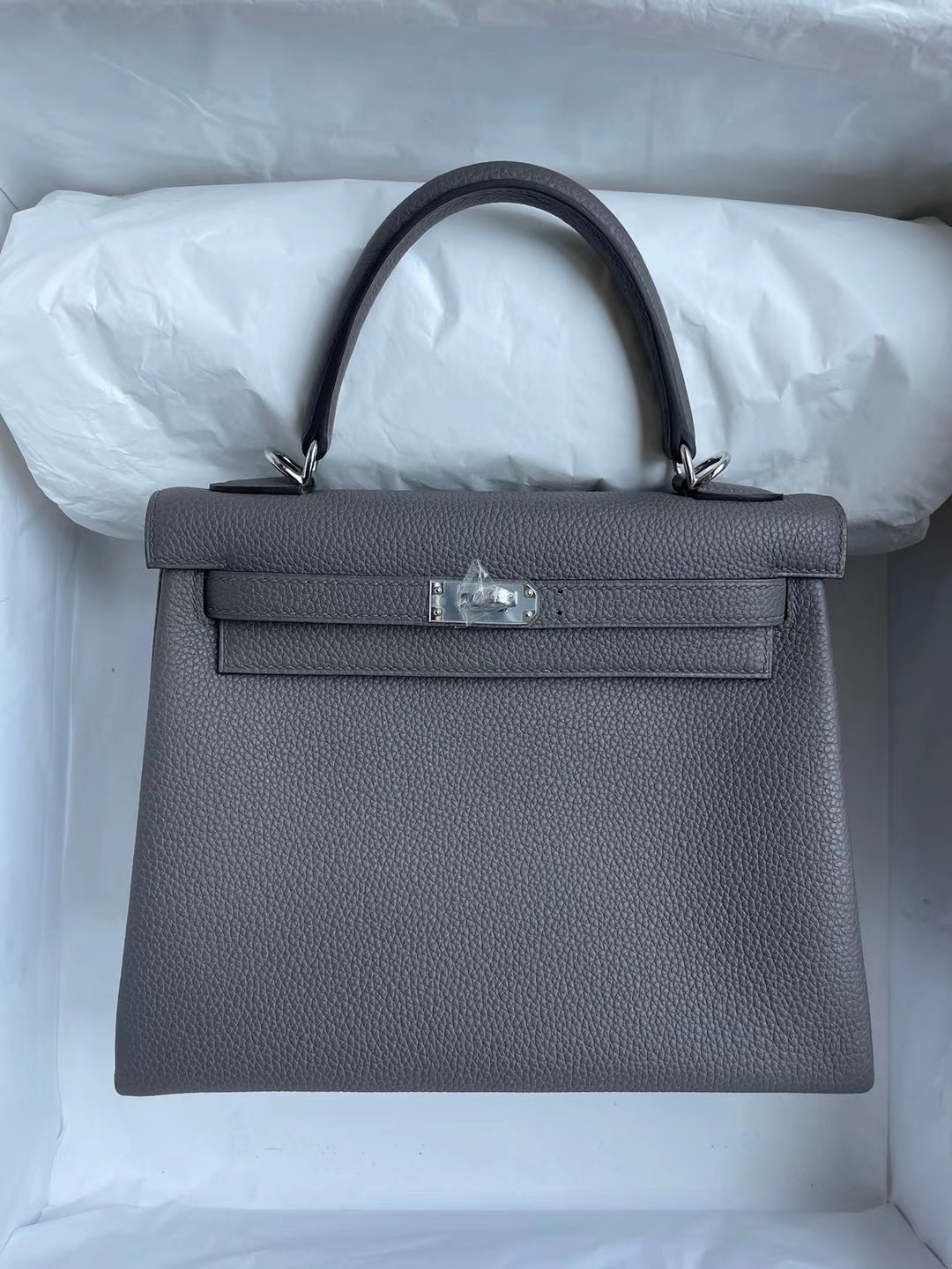 愛馬仕凱莉包 Hermes Kelly 25cm Togo 8F 錫器灰 Etain 原廠 Togo 銀扣