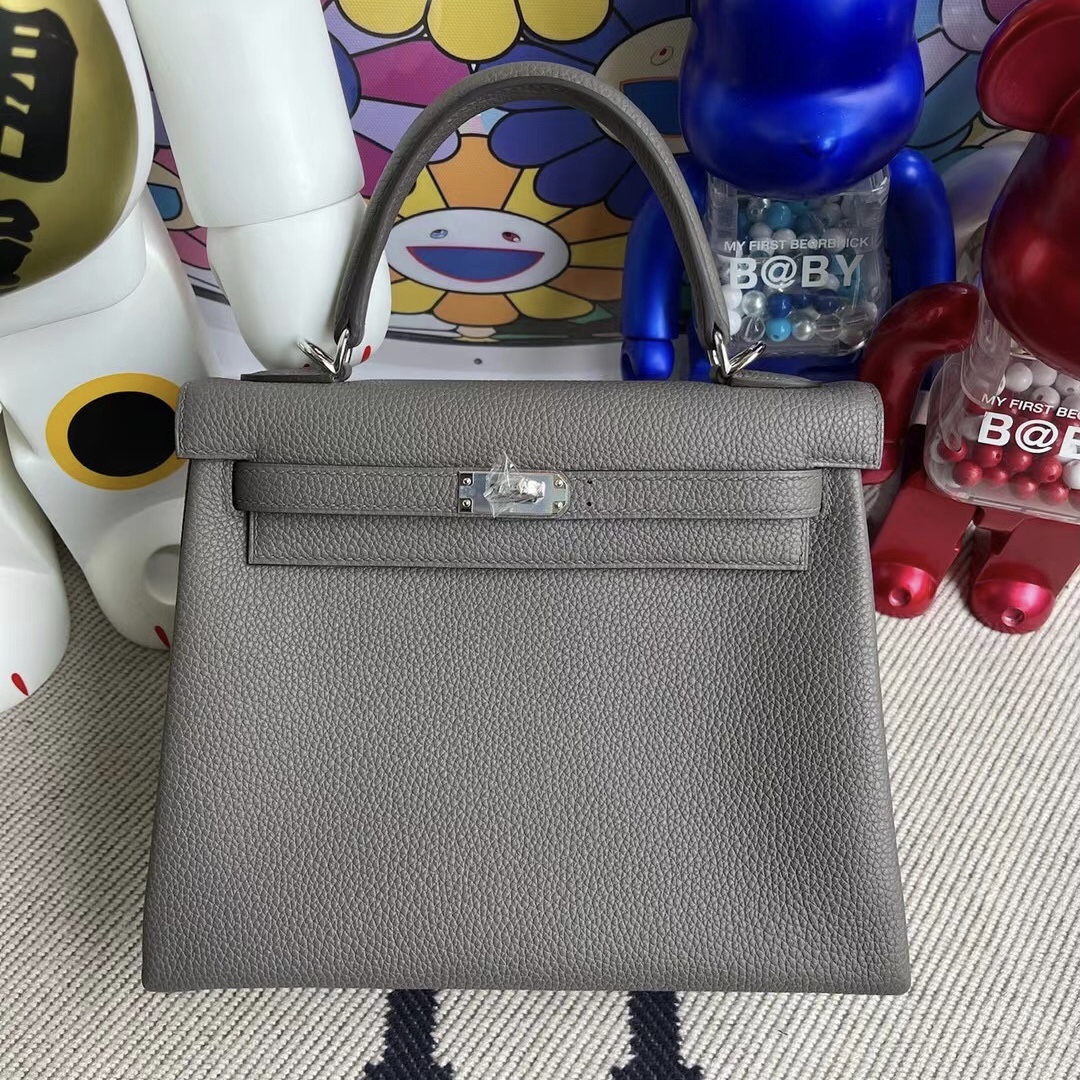 愛馬仕凱莉包 Hermes Kelly 25cm Togo 8F 錫器灰 Etain 原廠 Togo 銀扣