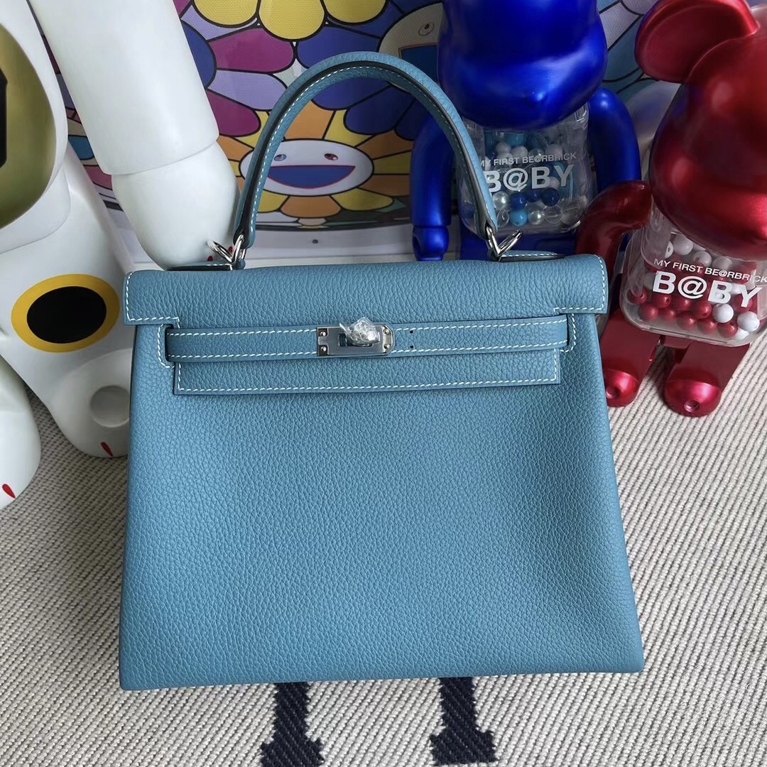 Hermes Kelly 25cm Togo 75 牛仔藍 Blue Jean 原廠 Togo 小牛皮 銀扣