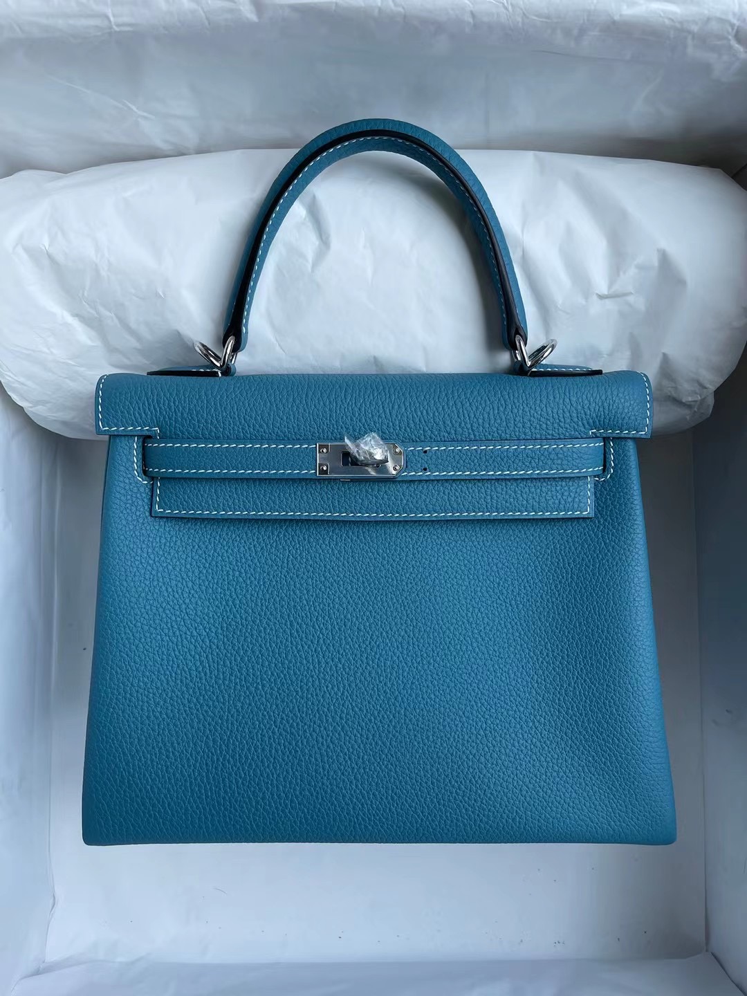 Hermes Kelly 25cm Togo 75 牛仔藍 Blue Jean 原廠 Togo 小牛皮 銀扣