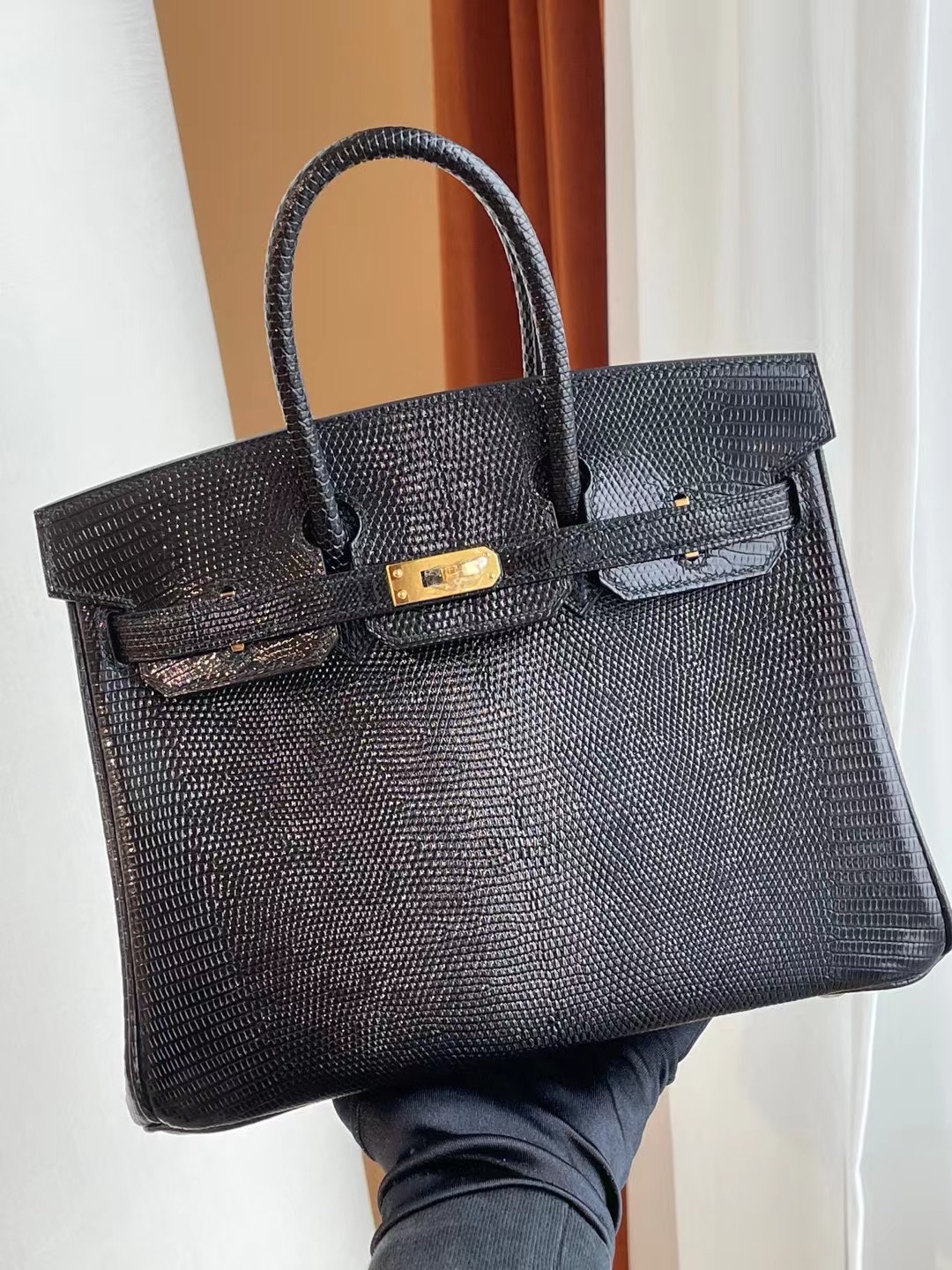 愛馬仕鉑金包價格及圖片 Hermes Birkin 25cm 89 Noir 黑色 Lizard 蜥蜴皮