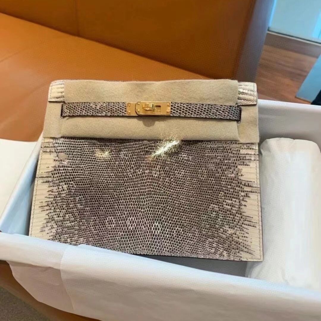 Hermes Kelly danse lizard 自然色 雪花色蜥蜴皮 金扣 接受定製