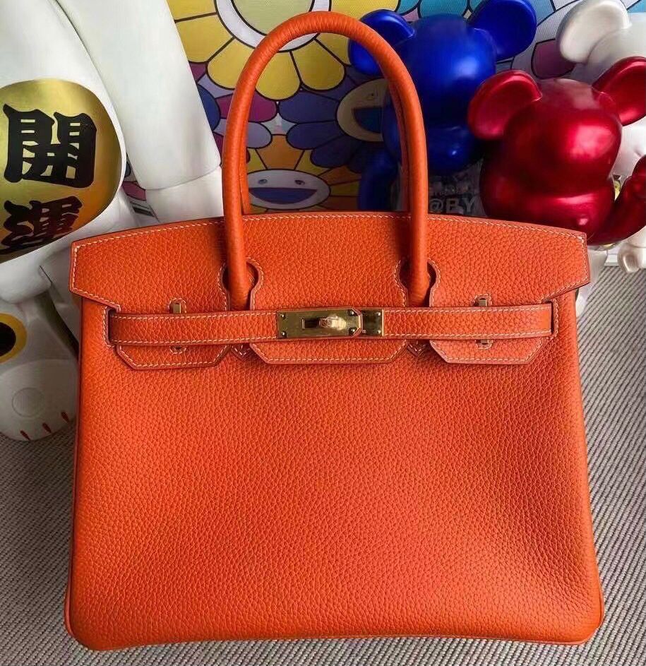 愛馬仕鉑金包包網站 Hermes Birkin 30cm 9J Feu 火焰橙 Togo全手工蜜蠟線縫製