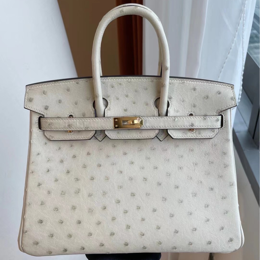 愛馬仕鉑金包 Hermes Birkin 25cm 3C羊毛白Parchemin Ostrich原裝南非KK鴕鳥皮 金扣