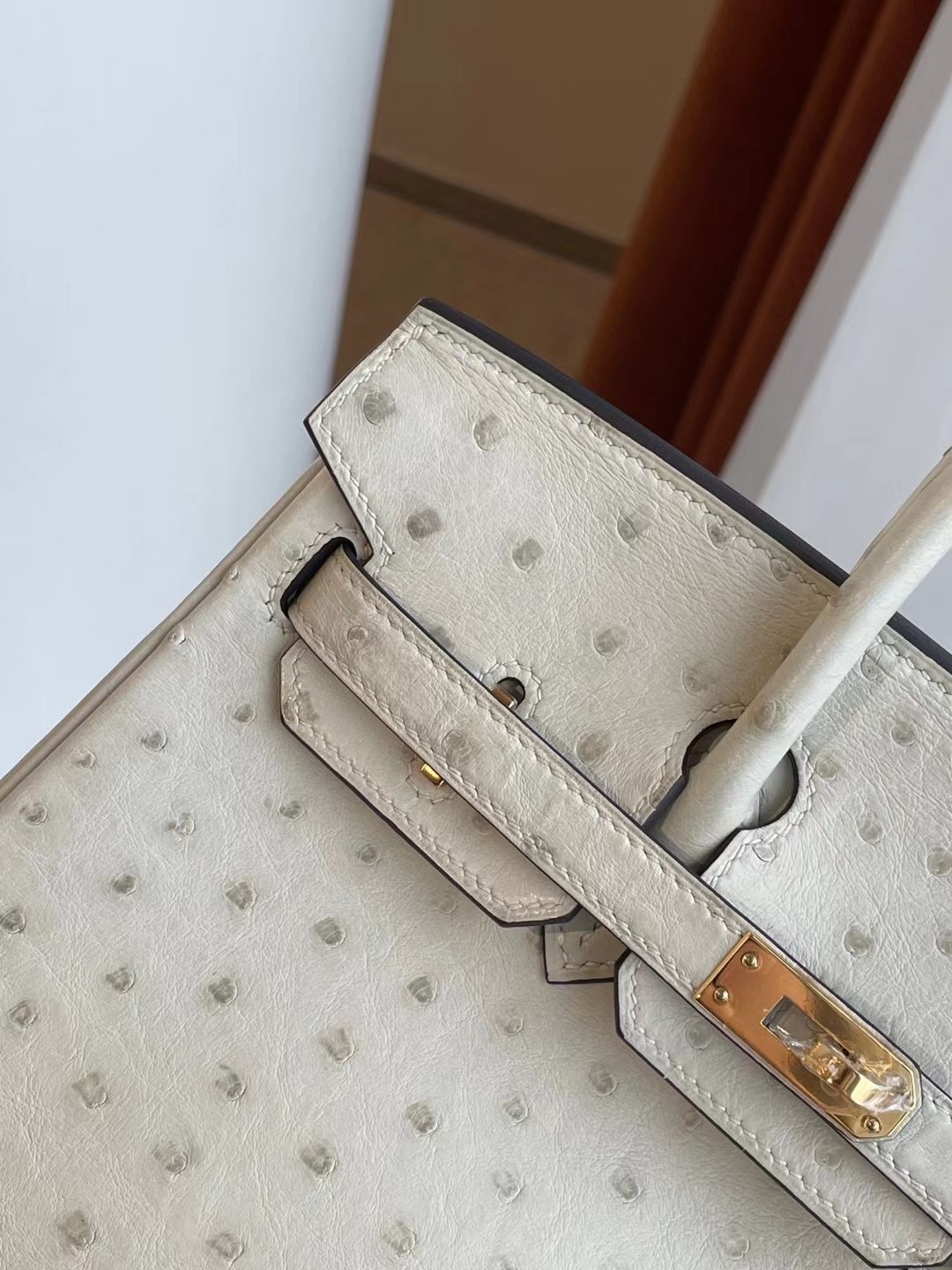 愛馬仕鉑金包 Hermes Birkin 25cm 3C羊毛白Parchemin Ostrich原裝南非KK鴕鳥皮 金扣