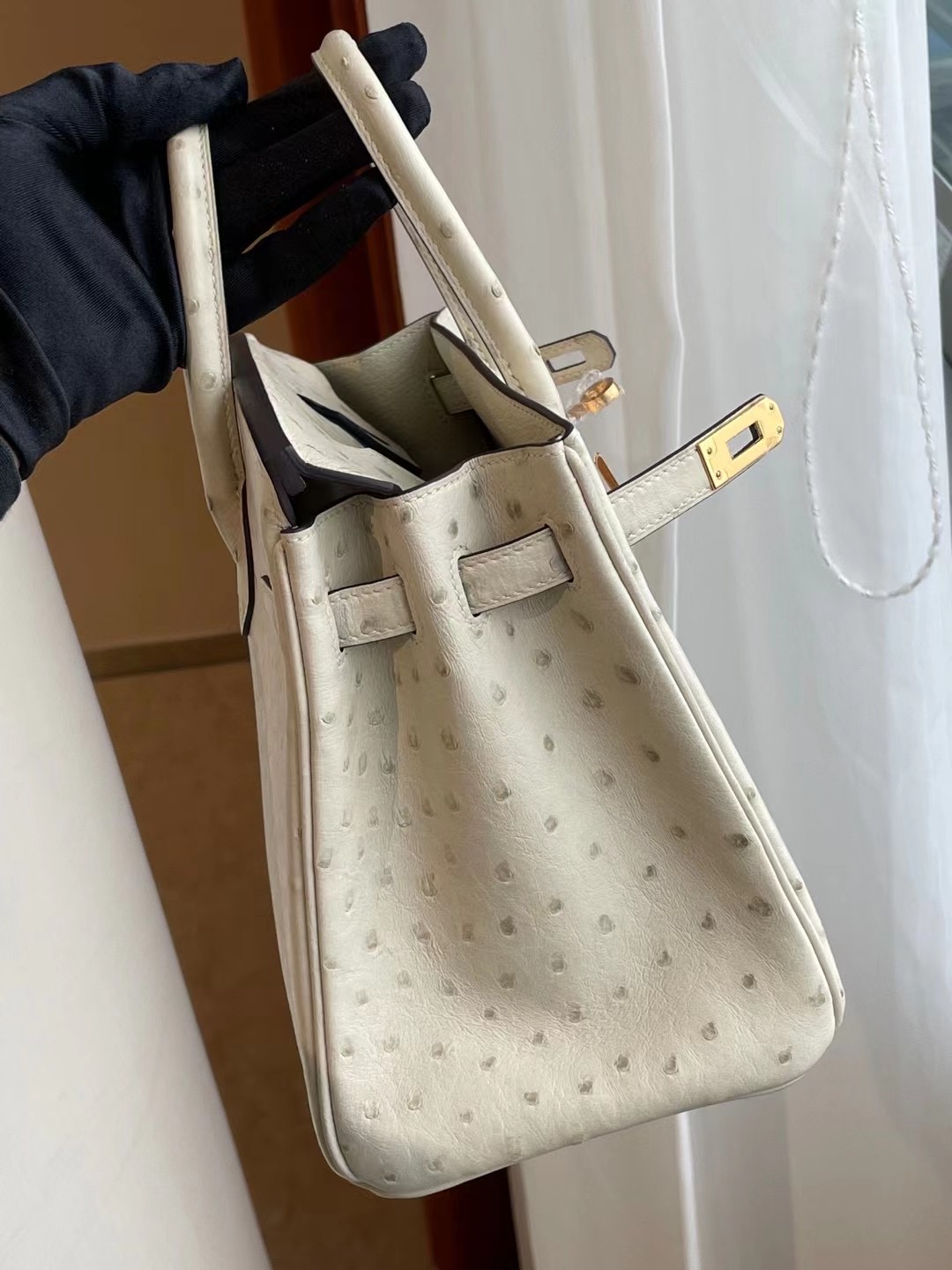 愛馬仕鉑金包 Hermes Birkin 25cm 3C羊毛白Parchemin Ostrich原裝南非KK鴕鳥皮 金扣