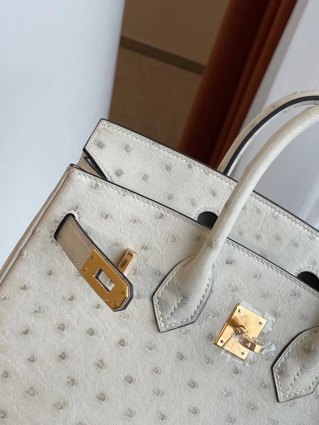 愛馬仕鉑金包 Hermes Birkin 25cm 3C羊毛白Parchemin Ostrich原裝南非KK鴕鳥皮 金扣