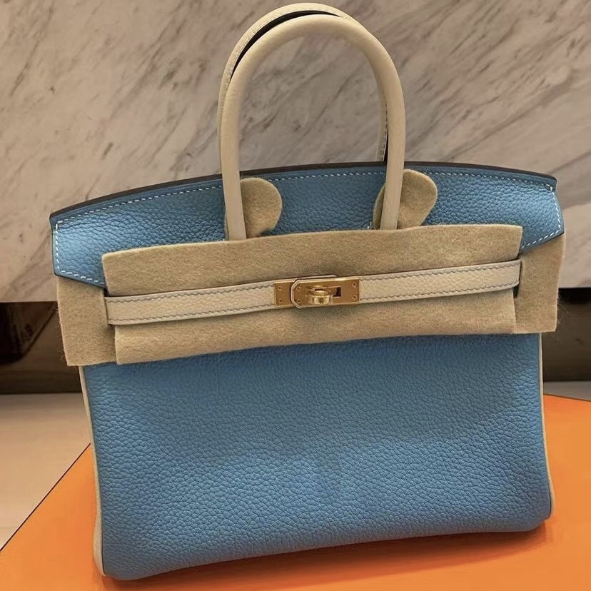 Hermes Birkin 25cm Togo P3 Bleu Du Nord 北方藍/10 Craie 奶昔白 金扣