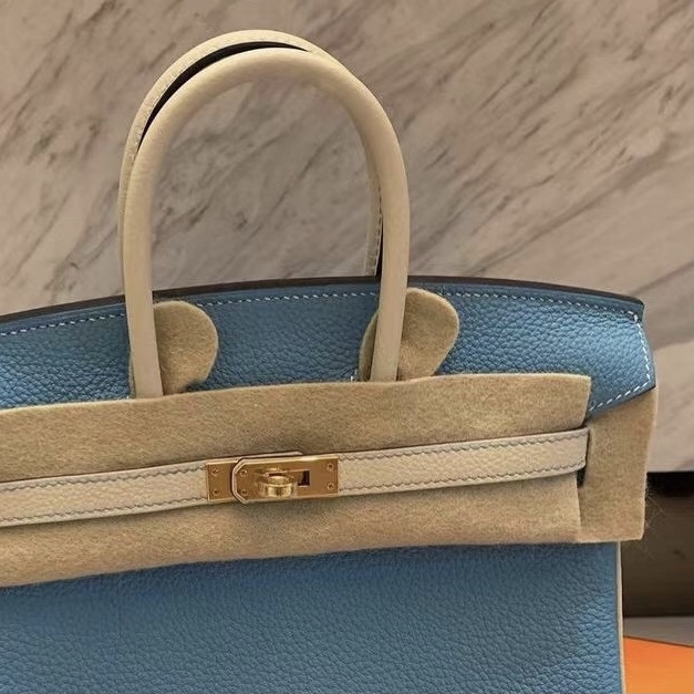 Hermes Birkin 25cm Togo P3 Bleu Du Nord 北方藍/10 Craie 奶昔白 金扣