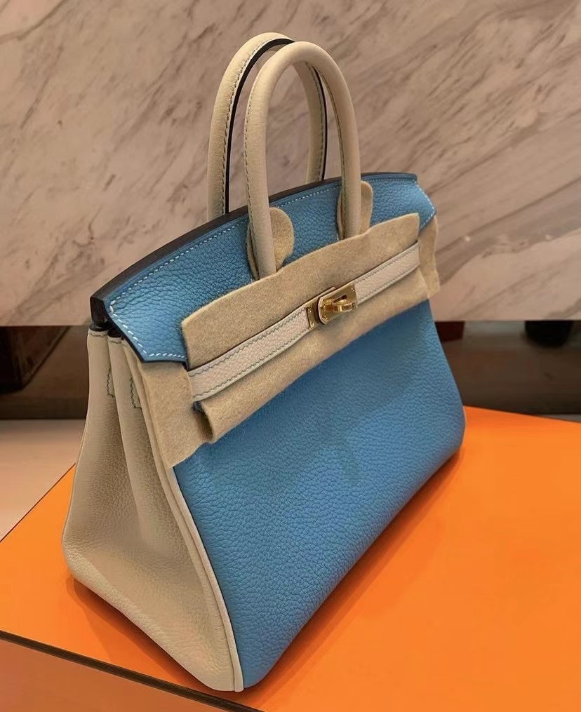 Hermes Birkin 25cm Togo P3 Bleu Du Nord 北方藍/10 Craie 奶昔白 金扣