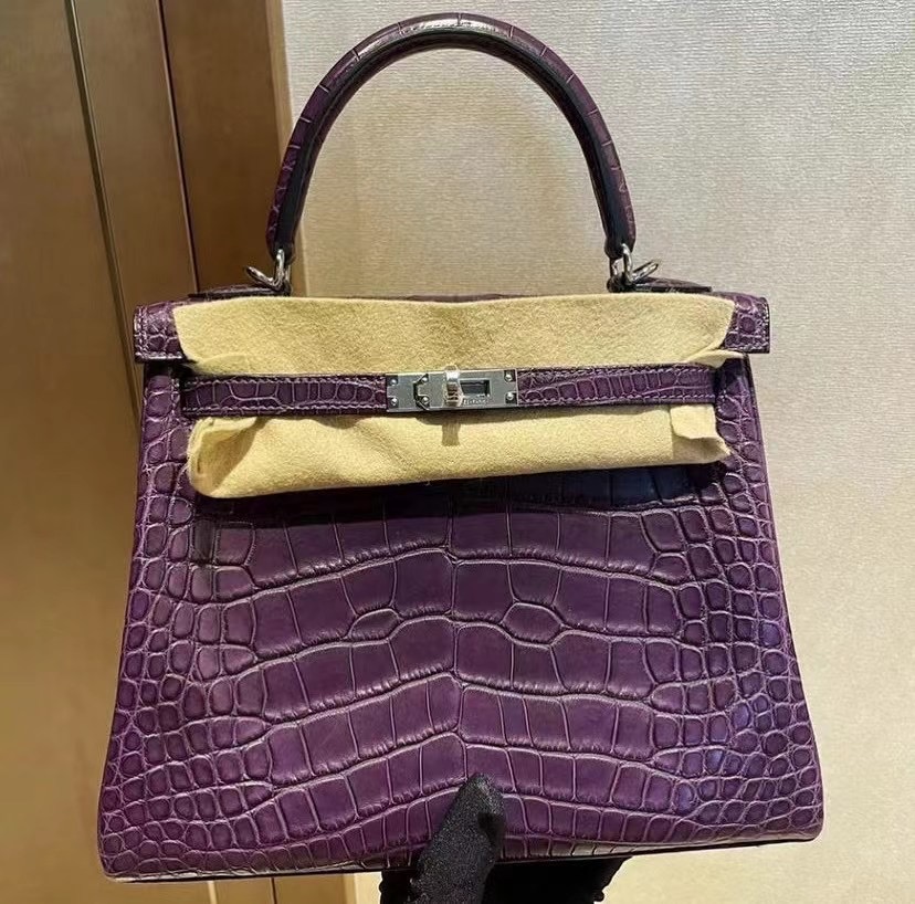 Hermes Kelly 25cm 59 Raisin 葡萄紫 霧面美洲鱷魚 全手工蜜蠟線縫製