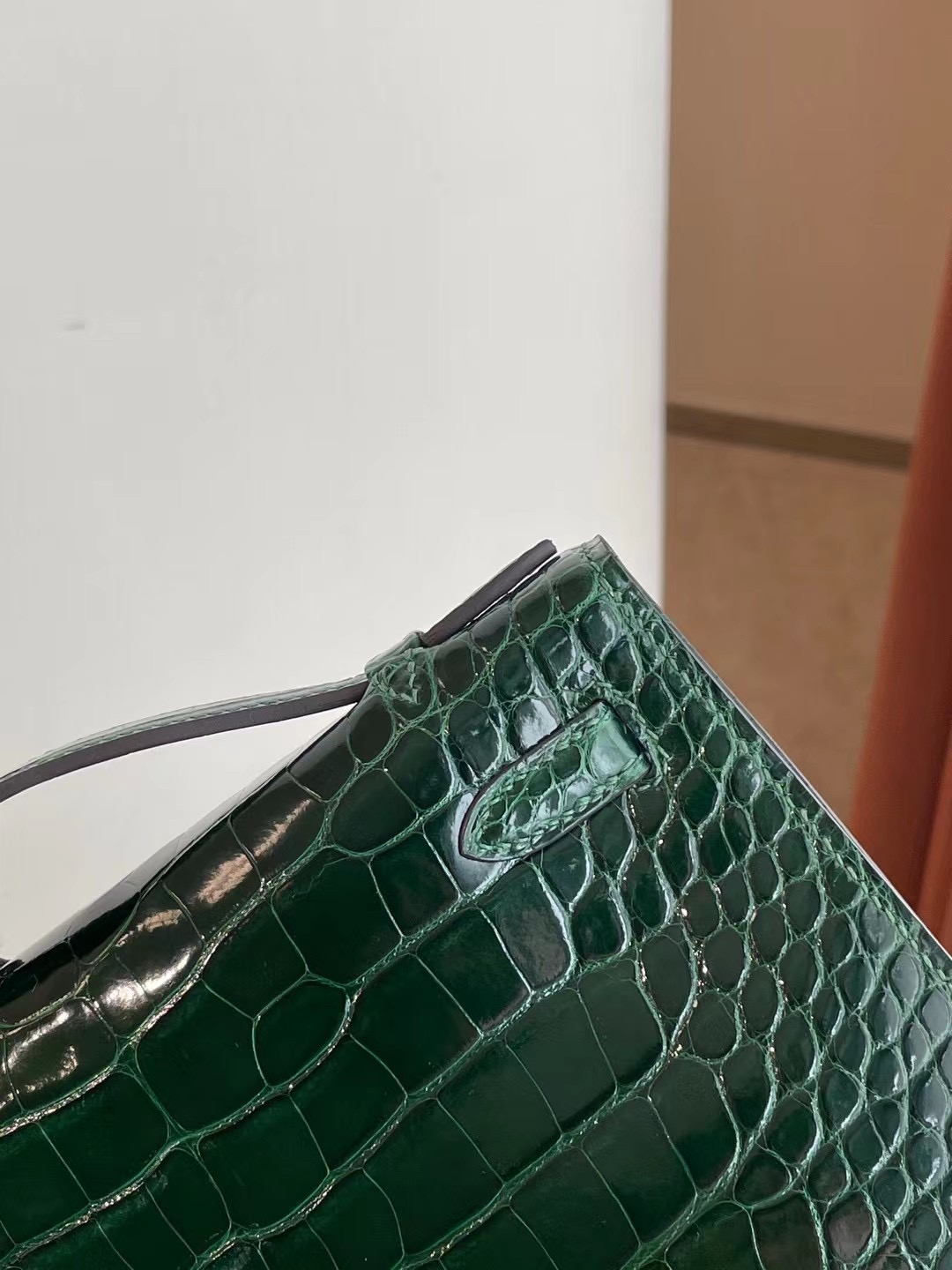 Hermes MiniKelly Pochette 67 Vert Fonce 祖母綠 亮面美洲鱷魚銀扣