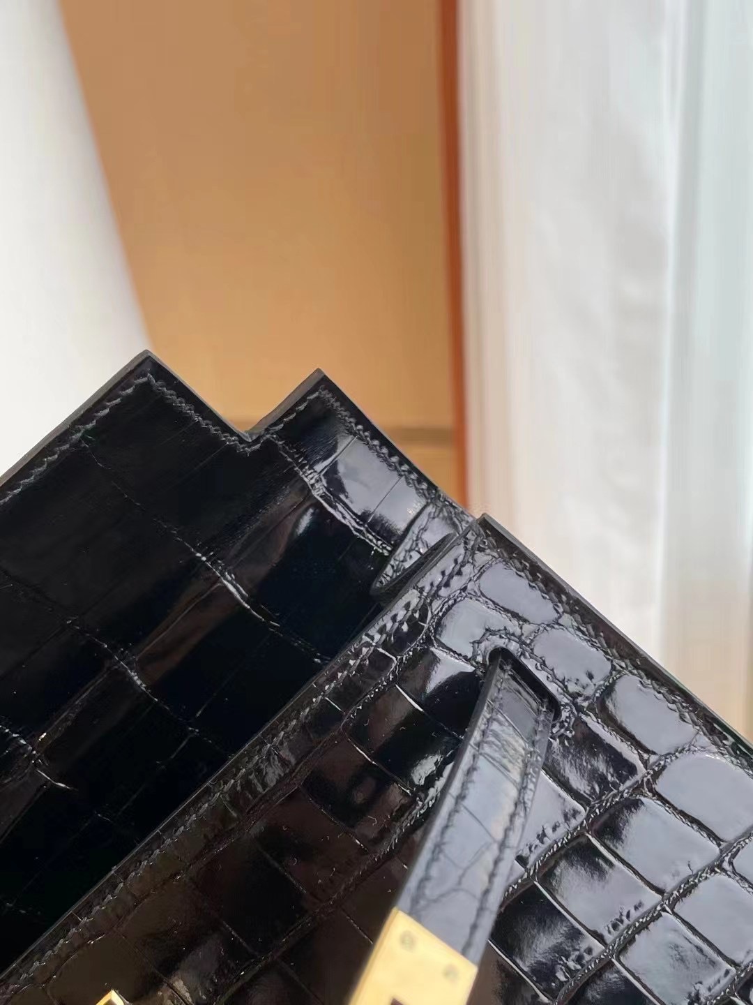 愛馬仕凱莉包多少錢 Hermes Kelly 25 89 Noir 黑色鱷魚 全手工蜜蠟線縫製