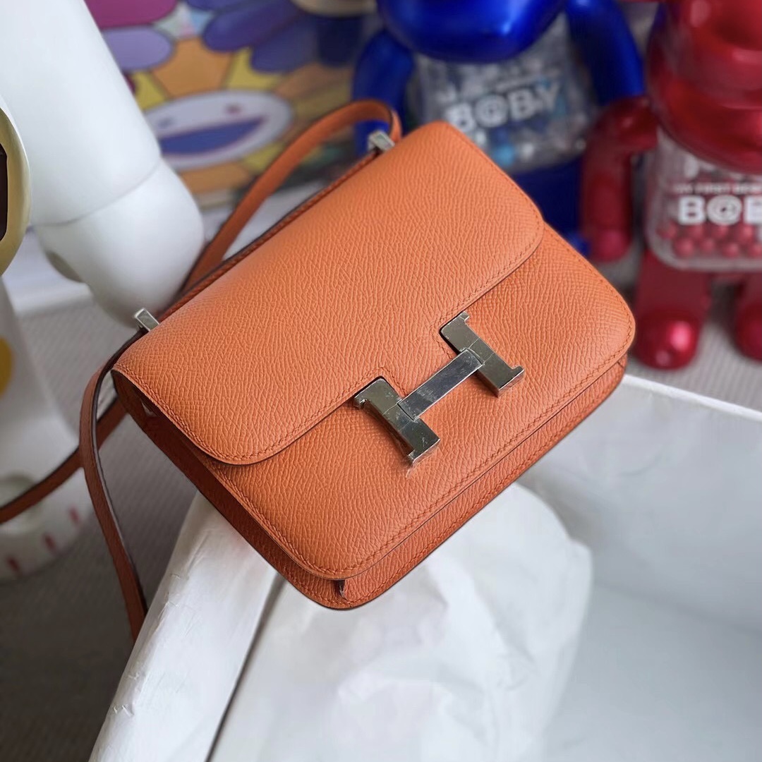 愛馬仕康斯坦斯包價格 Hermes Constance mini 14 Epsom 93 Orange 橙色 銀扣