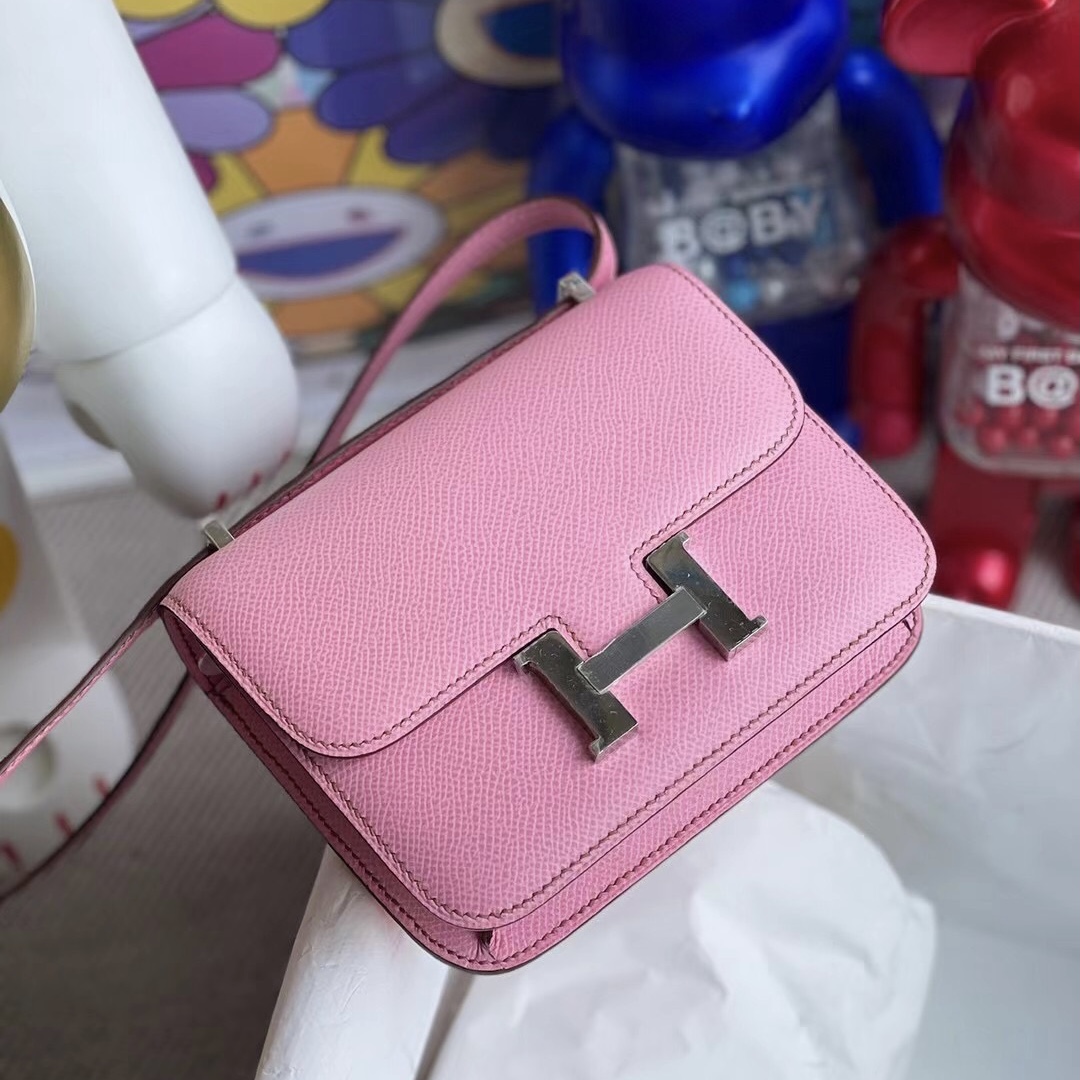 愛馬仕康斯坦斯包價格 Hermes Constance mini 14cm Epsom 5P Pink 櫻花粉銀扣