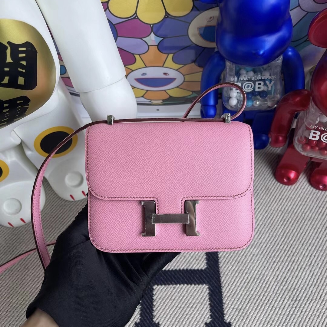 愛馬仕康斯坦斯包價格 Hermes Constance mini 14cm Epsom 5P Pink 櫻花粉銀扣