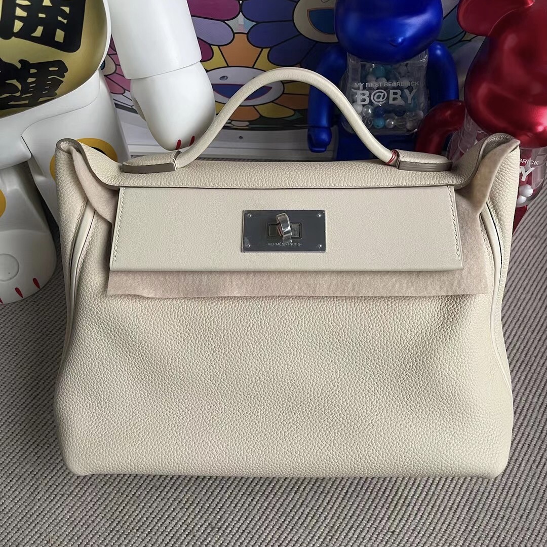 Hermes Kelly 24/24 29cm Maurice 拼 Swift 10 Craie 奶昔白全手工蜜蠟線縫製