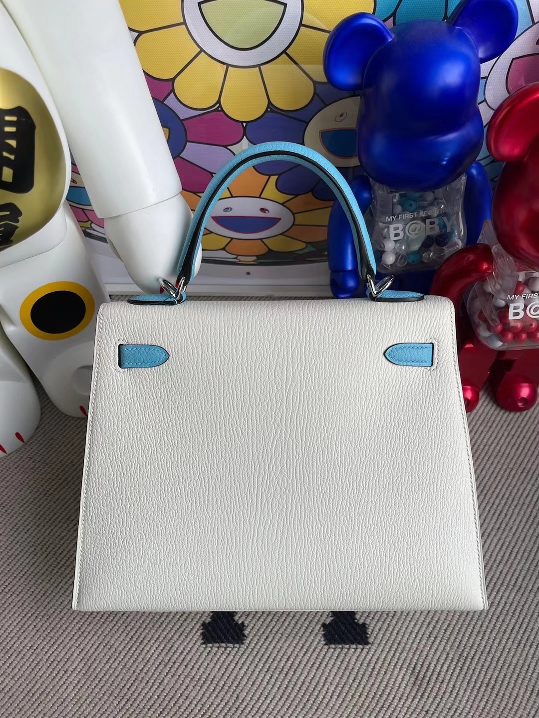 Hermes Kelly 25cm Chevre Mysore 山羊皮 01 Blanc 純白色/7N Céleste