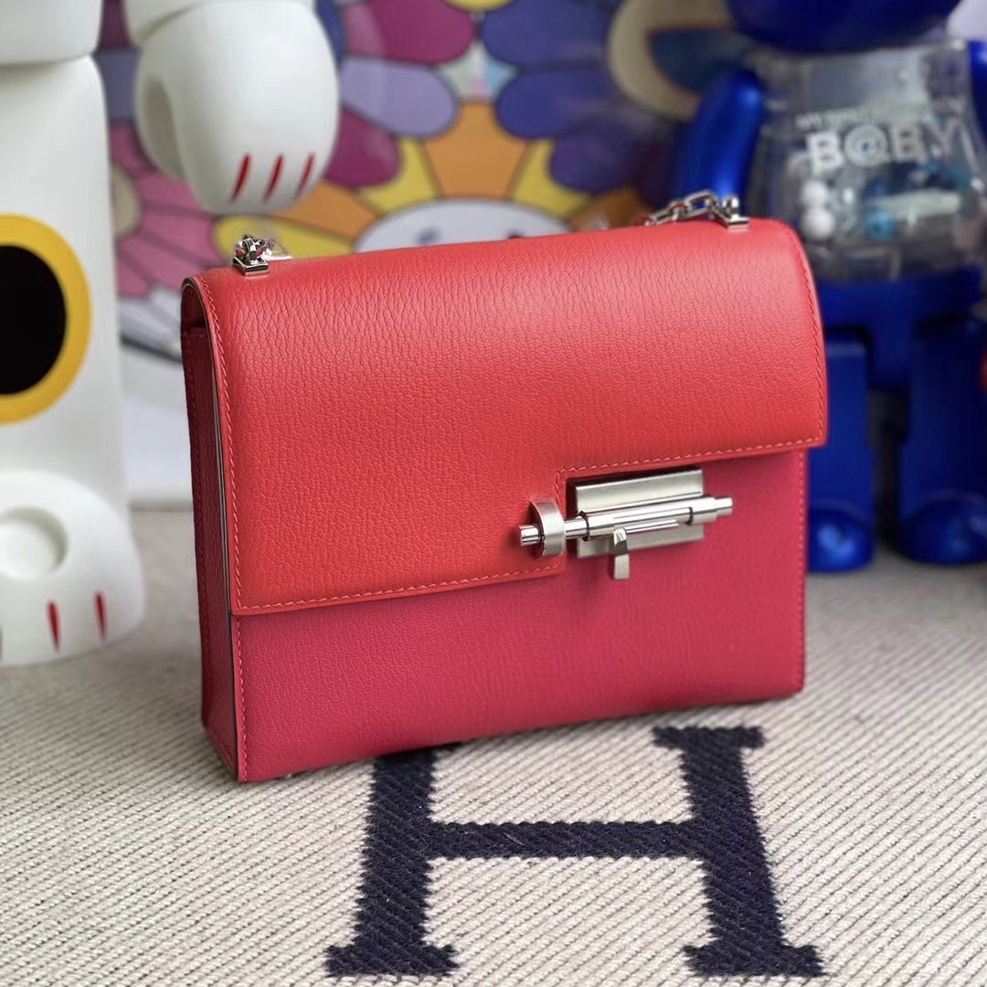 Hermes Verrou 17 Chevre S3 Rouge de coeur 拼I6 Rose Extrême極致粉銀扣