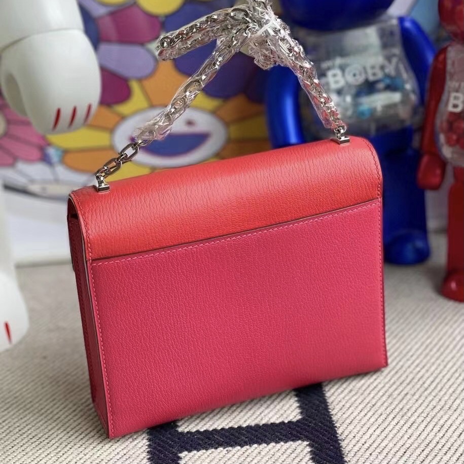 Hermes Verrou 17 Chevre S3 Rouge de coeur 拼I6 Rose Extrême極致粉銀扣